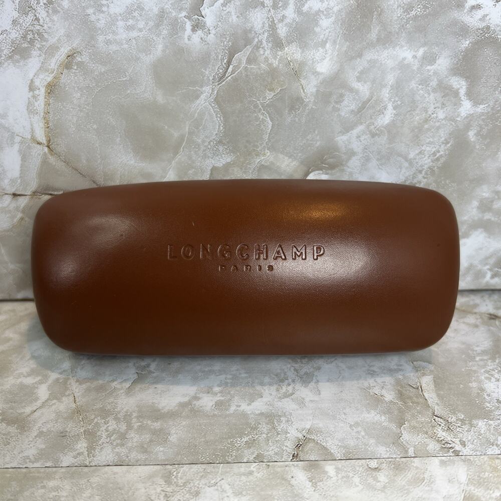 Longchamp Paris Brown Hard Shell Sunglasses Eye Glass Case Fashion Faux Leather
